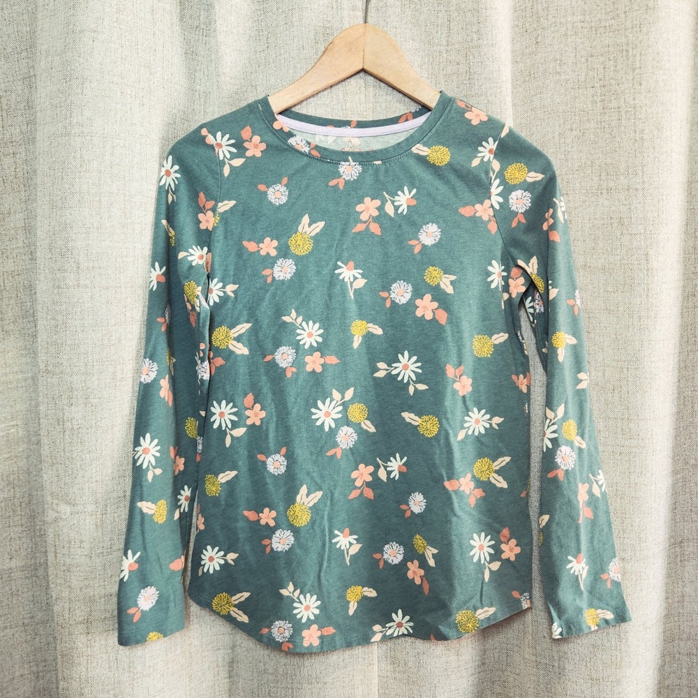 Cat & Jack Long Sleeve Tee Junior Girls‎ XL Floral Pattern Round Hem Crew Neck